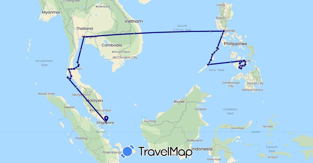 TravelMap itinerary: driving in Philippines, Singapore, Thailand (Asia)